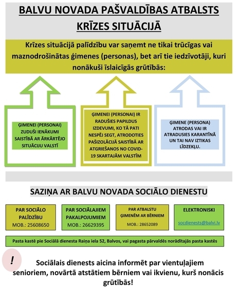 Iespējams saņemt atbalstu krīzes situācijā
