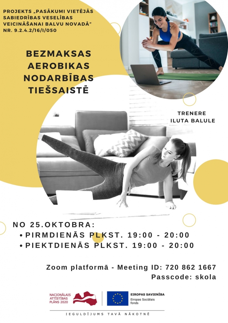 No 25.oktobra aicinām pievienoties aerobikas nodarbībām tiešsaistē