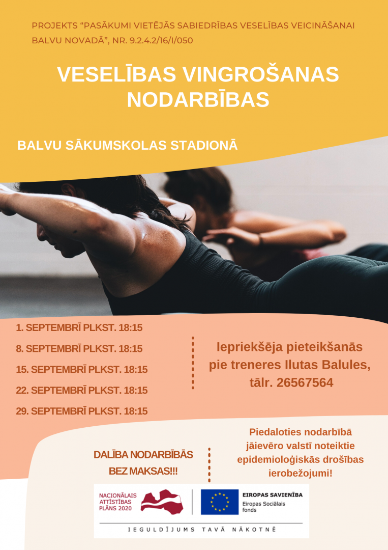 Arī septembrī turpināsies Veselības vingrošanas nodarbības Balvos