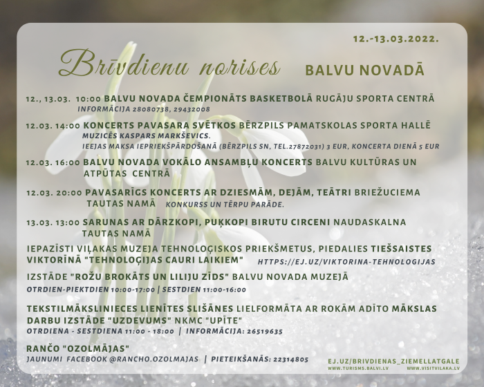 Brīvdienu norises Balvu novadā martā