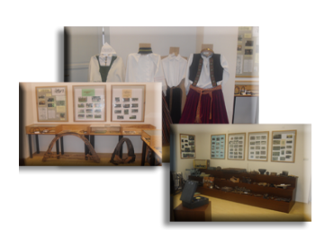 Kolāža ar muzeja ekspozīcijas materiālem