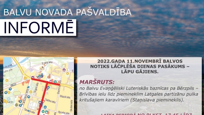 11.novembrī Balvu pilsētā būs satiksmes ierobežojumi