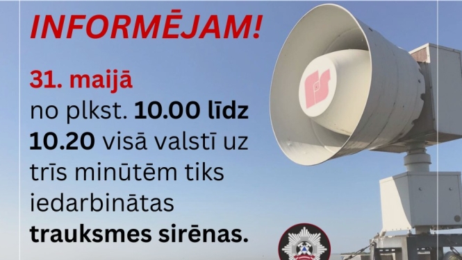 VUGD 31. maijā veiks trauksmes sirēnu pārbaudi