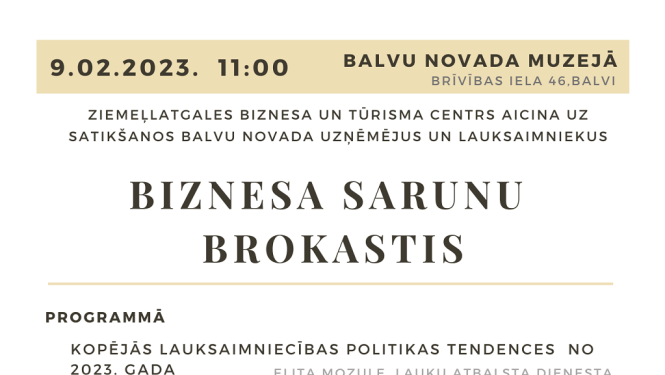 9.februārī “Biznesa sarunu brokastis” Balvu novada uzņēmējiem un lauksaimniekiem