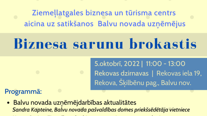 5.oktobrī “Biznesa sarunu brokastis” Balvu novada uzņēmējiem