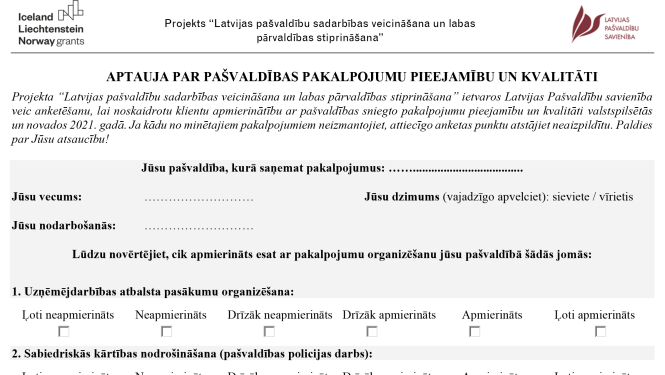 Piedalies aptaujā par pašvaldības pakalpojumu pieejamību un kvalitāti