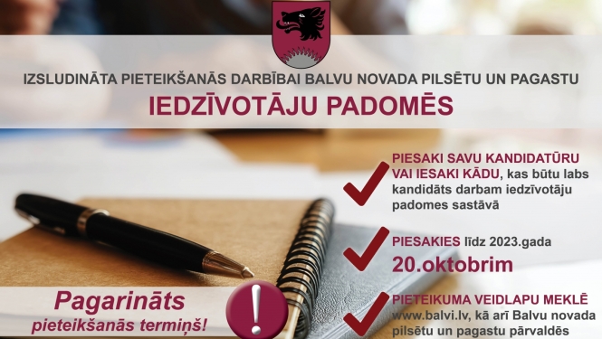 Pagarināts termiņš pieteikumu iesniegšanai darbībai iedzīvotāju padomēs