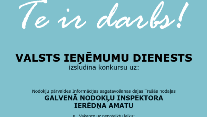 Valsts ieņēmumu dienests izsludina darba vakances