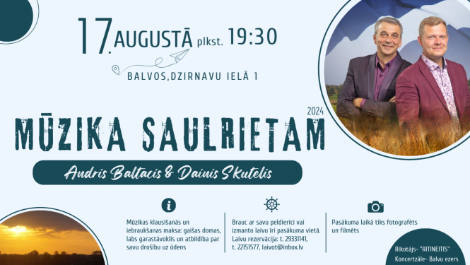 17. augustā notiks koncerts „Mūzika saulrietam"