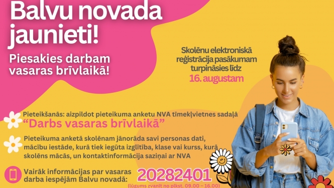 Turpinās pieteikšanās skolēnu darbam vasaras brīvlaikā