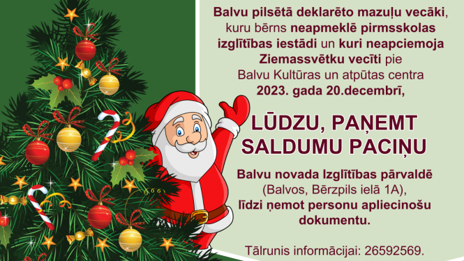 Informācija par saldumu paciņām mazajiem novada iedzīvotājiem!