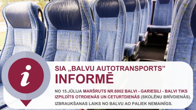 Izmaiņas reģionālo autobusu maršrutā Balvi–Gariesili–Balvi