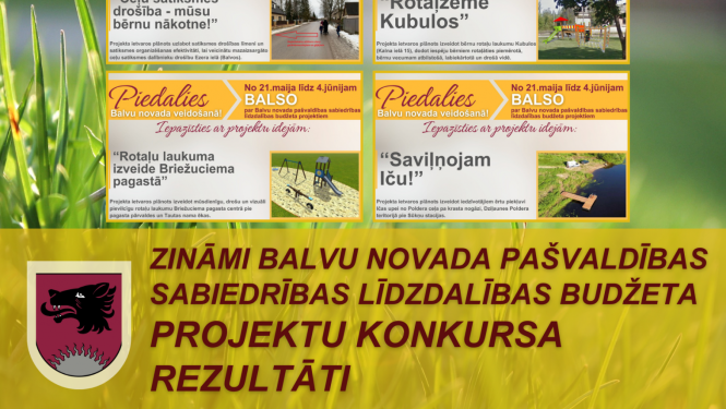 Zināmi Balvu novada pašvaldības sabiedrības līdzdalības budžeta projektu konkursa rezultāti