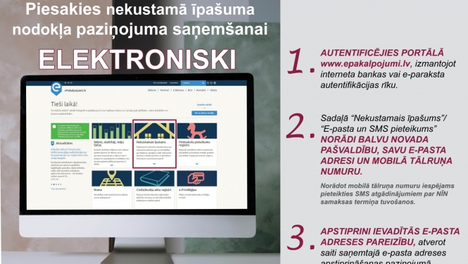 Aicina nekustamā īpašuma nodokļa paziņojumu saņemšanai pieteikties elektroniskā veidā